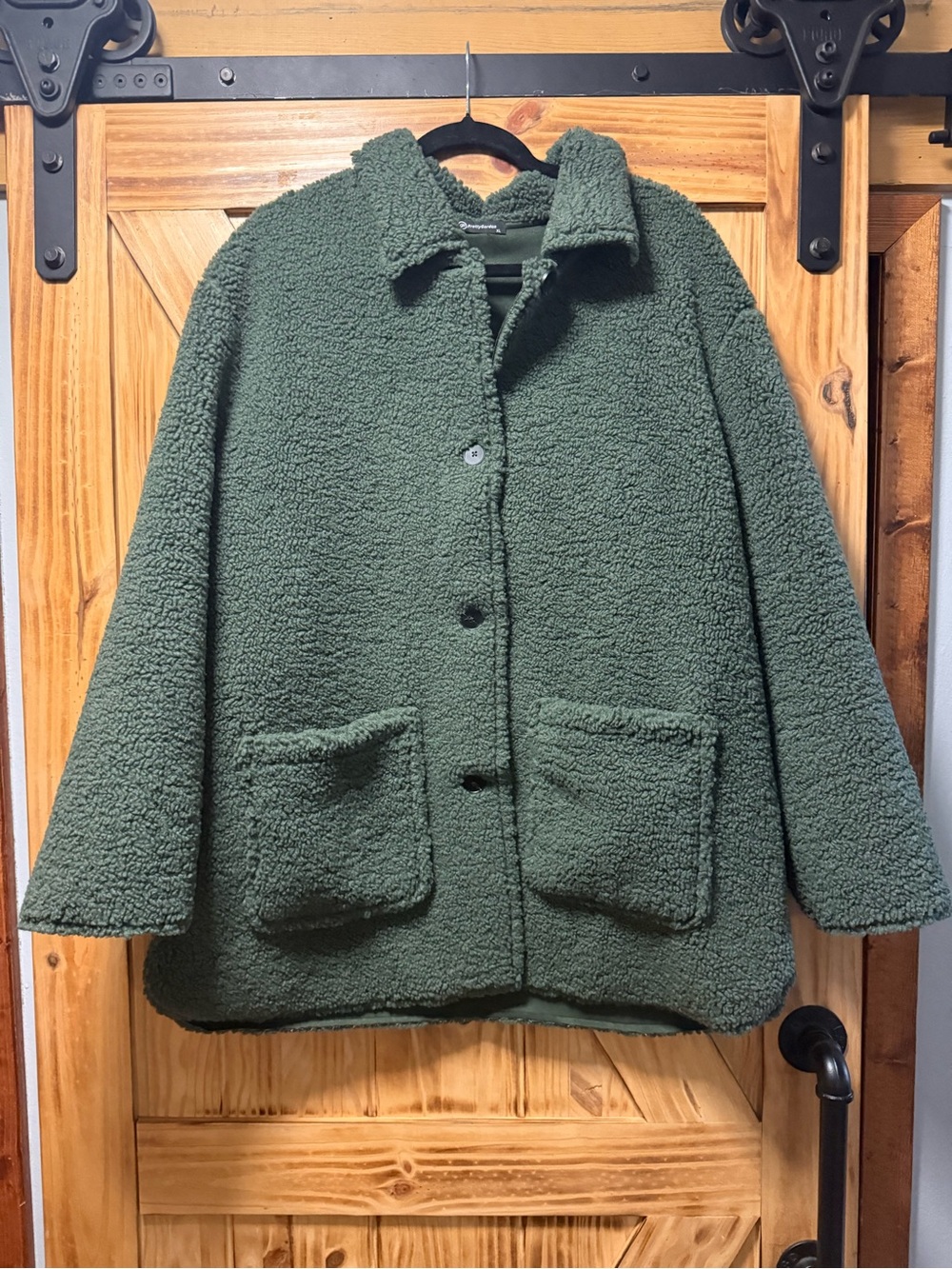 Cozy Olive Green Teddy Button-Up Jacket